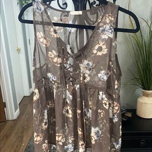🤎Floral Sheer Lace-Up Tank🤎